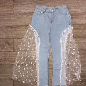 Star lace blue jean pants